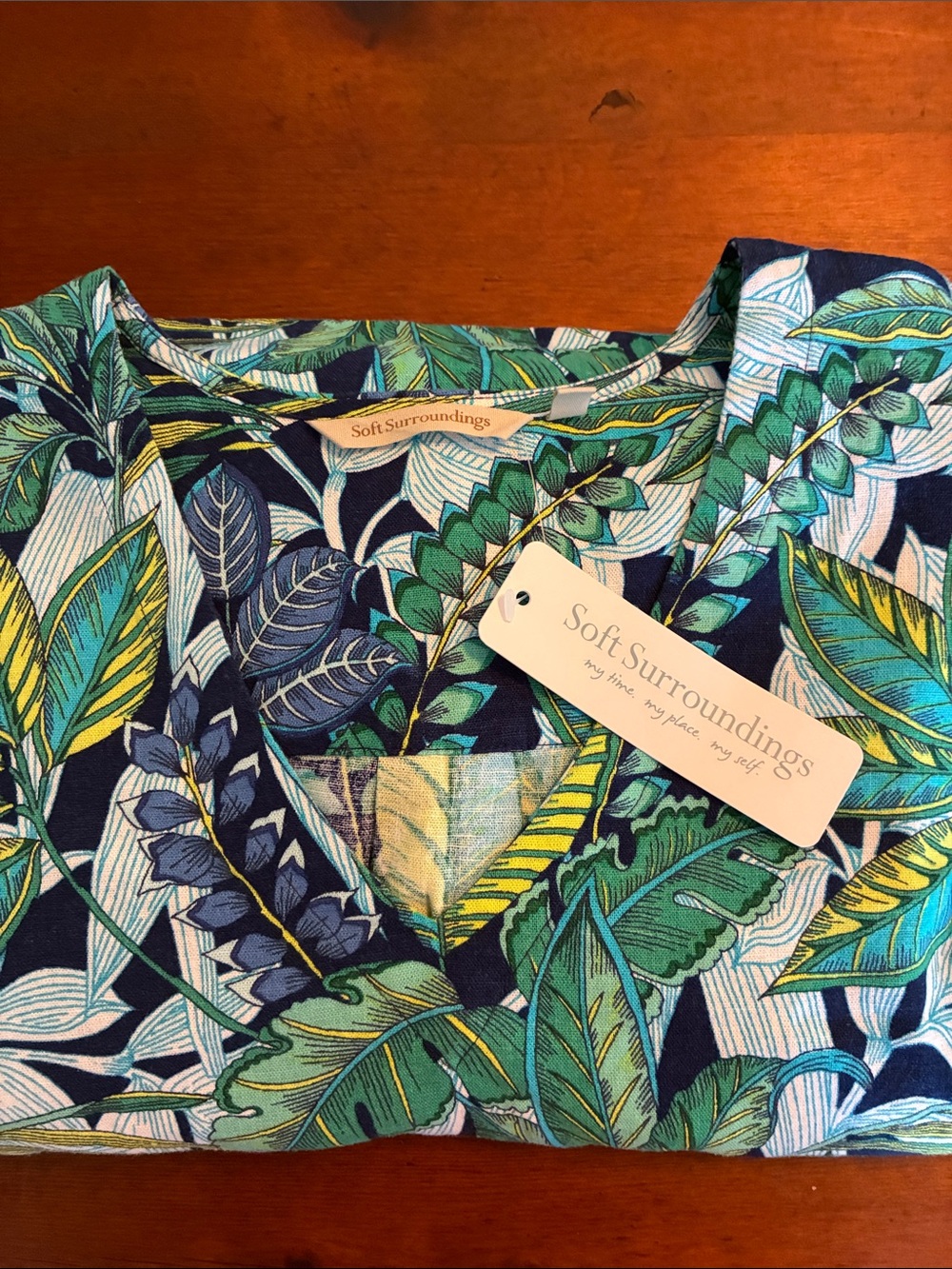 Soft Surroundings Soleil Linen Blend Dress Jungle Leaf Print size 10/12